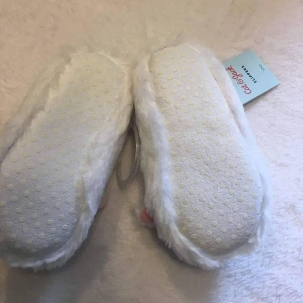 Cat & Jack Unicorn Slippers Kids S‎ White NEW Glitter Horn Faux Fur Mary Jane